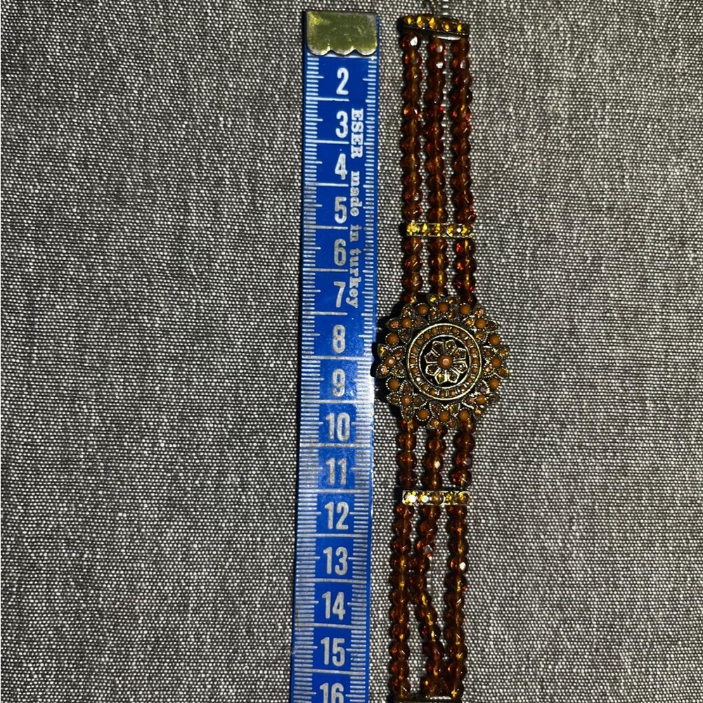 Vintage-Style Amber Beaded Floral Bracelet